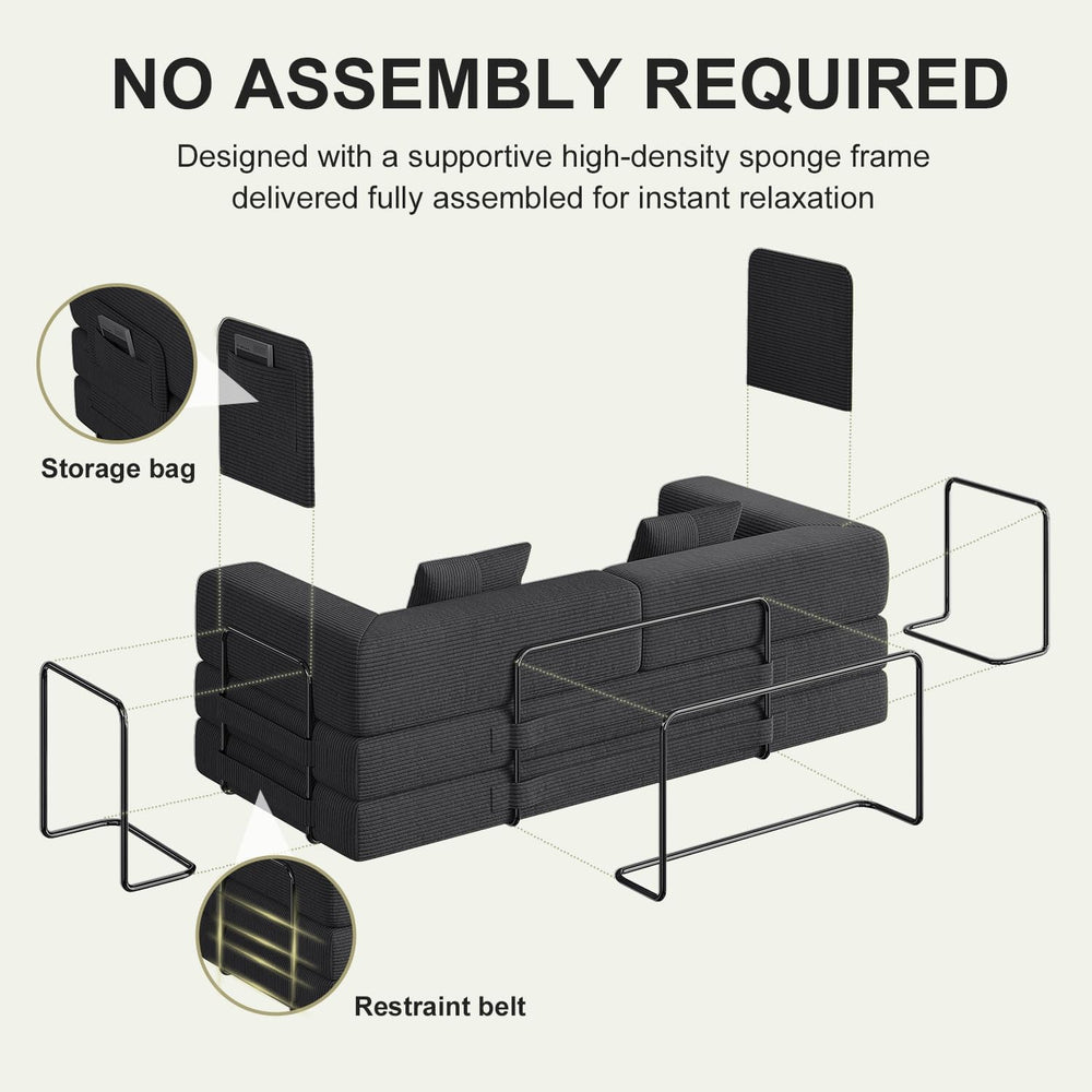 79.5" Convertible Futon Sofa Bed, Boneless Couch for Living Room
