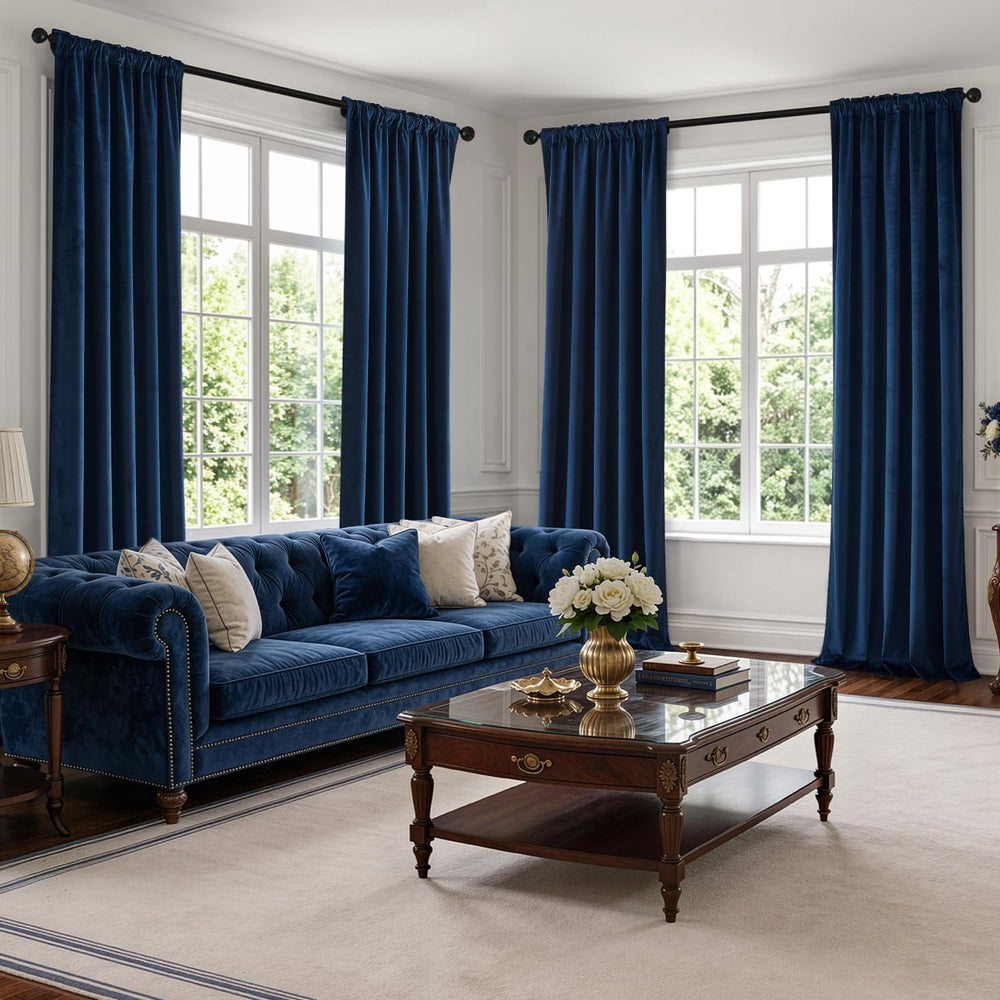 MIULEE Navy Blue Velvet Curtains 4 Panels Set Back Tab 40 x 84 Inch Long