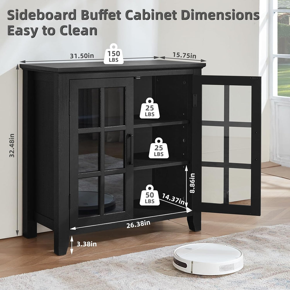 Joaxswe Large Sideboard Buffet Cabinet with Storage, 32" Black Farmhouse...