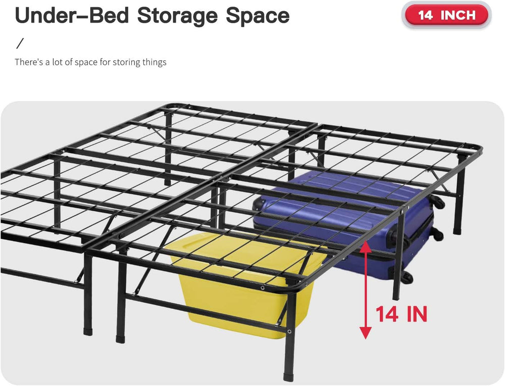 FDW | Foldable Full Size Bed Frame | Metal | Heavy Duty Steel Slats