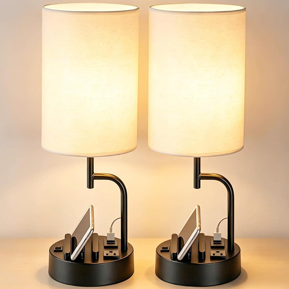 Dreamholder 2 Pack Table Lamp, Bedside Lamp with 3 USB Charging Ports & A...