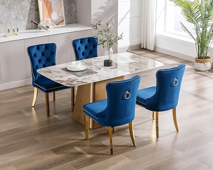 KCC Velvet Dining Chairs Set of 4, Upholstered High-end Tufted Dining Chair w...