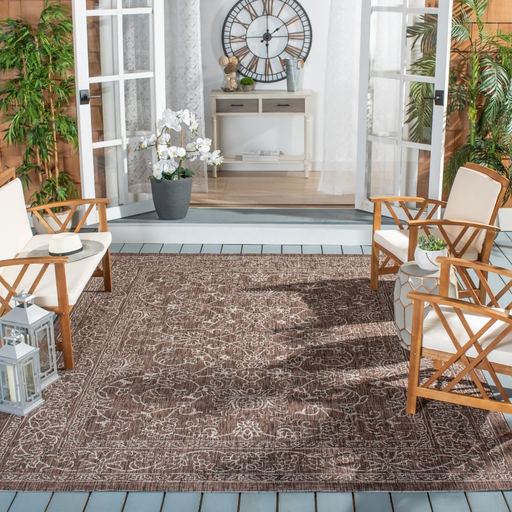 SAFAVIEH Courtyard Outdoor Area Rug 8'x10', Brown & Ivory CY8680-...