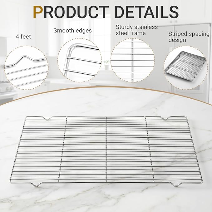 Lounsweer 6 Pcs Cooling Racks, 24L x 16W x 1H Stainless Steel Wire Rack - Image 3