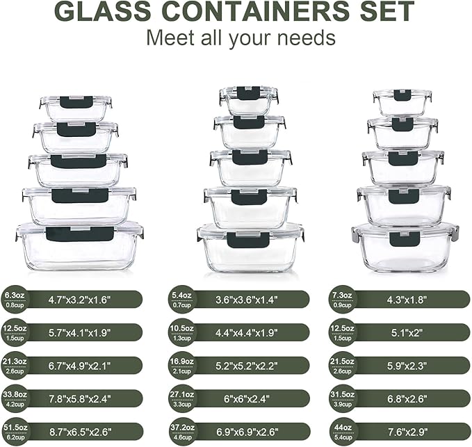 KOMUEE 30 Pieces Glass Food Storage Containers Set, Glass Meal Prep Containers - Image 2
