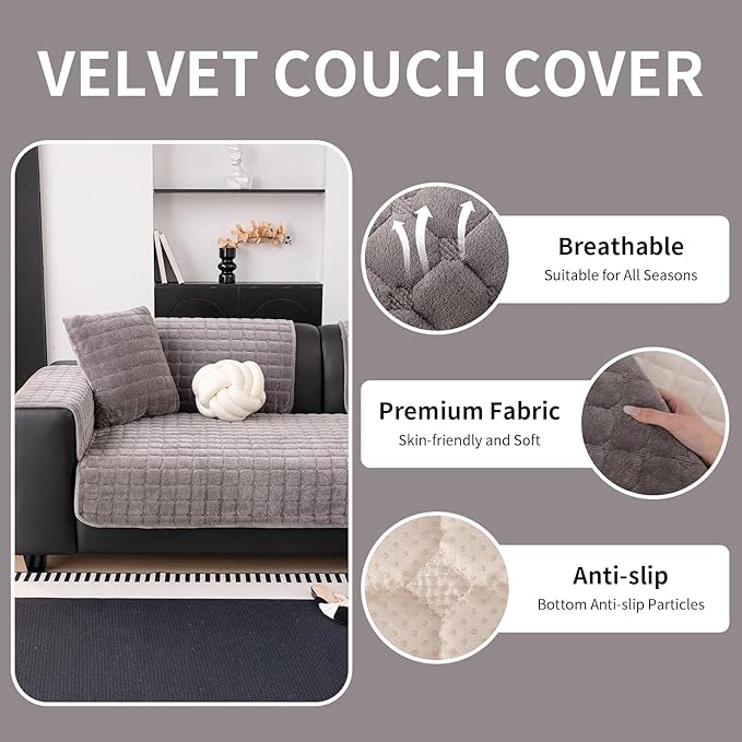 Velvet Couch Cover, Washable Sectional Sofa Cover, Anti Slip Sofa Slipcovers - Image 2