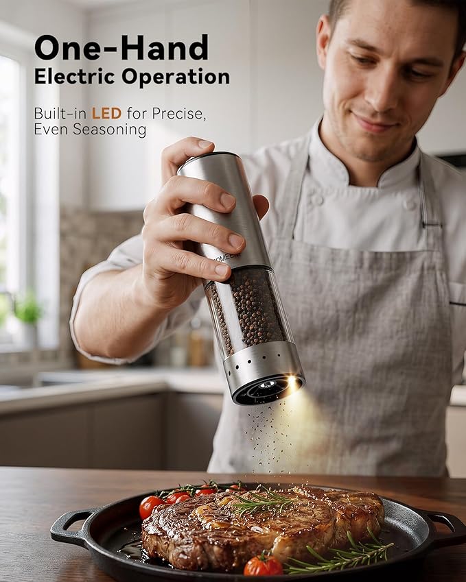 TOMEEM Rechargeable Electric Salt and Pepper Grinder Set, 115ml Large Capacity - Image 2