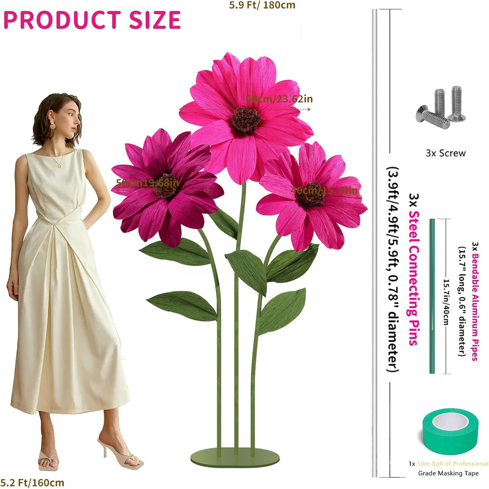 Mverse Giant Flower with Heavy Duty Iron Base Stand, Aluminum Pipe Stems | La...