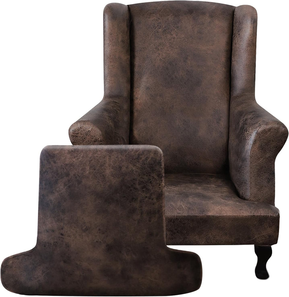 ANARACHON Leather Look Wingback Chair Covers, 2-Piece Wing Chair slipcover, S...