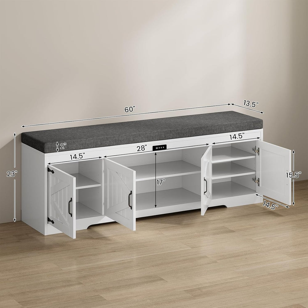 UPOSOJA 60“ Farmhouse Shoe Storage Bench with Deodorizing, Entryway Storage B...