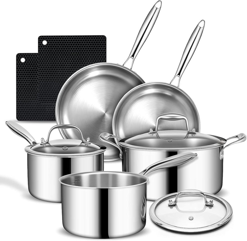 3 Ply Stainless Steel Cookware Set, AIVIKI 10-Pieces Pots and Pans Set