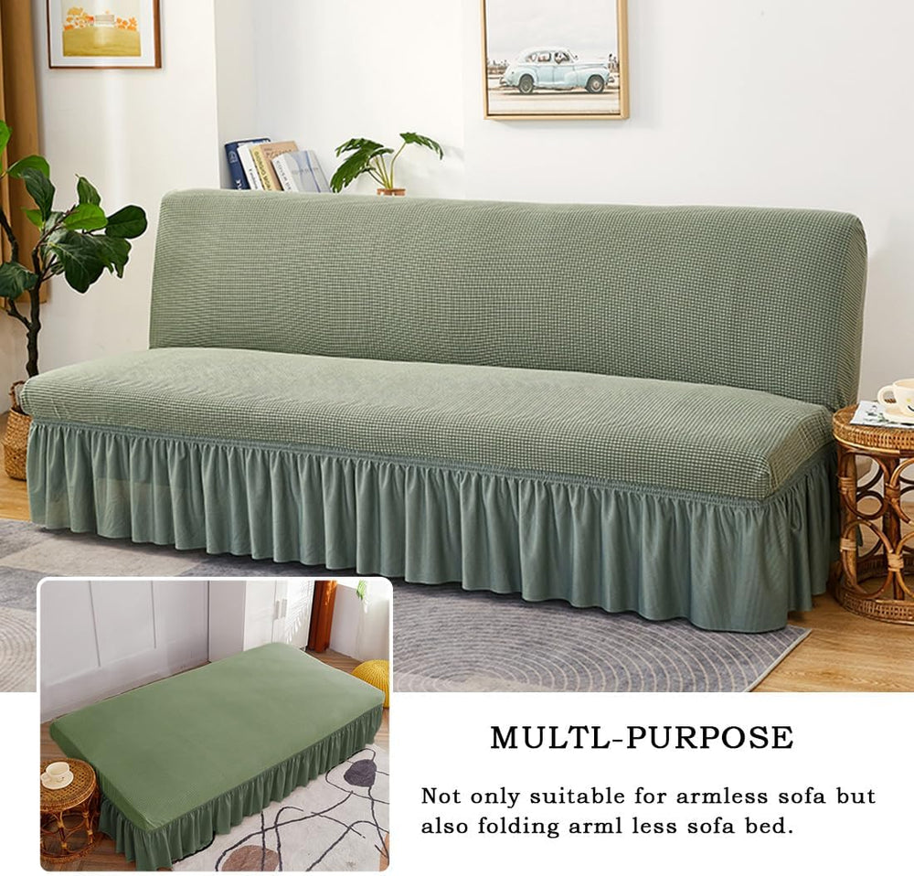 Futon Cover Slipcover Removable Armless Sofa Bed Slipcovers Full Size with Sk...