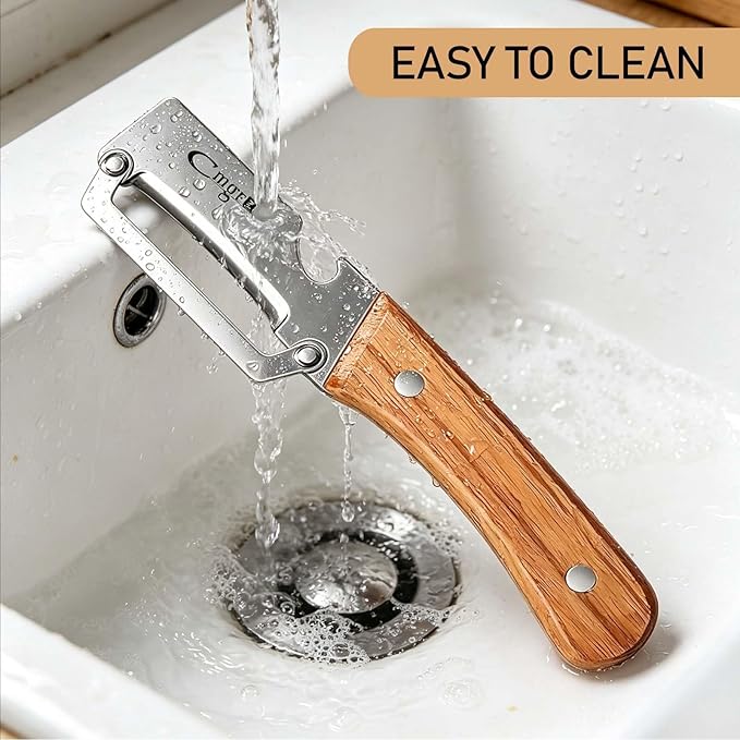 Multifunctional Vegetable Peeler, Wooden Handle & Bottle Opener Stainless Steel - Image 6