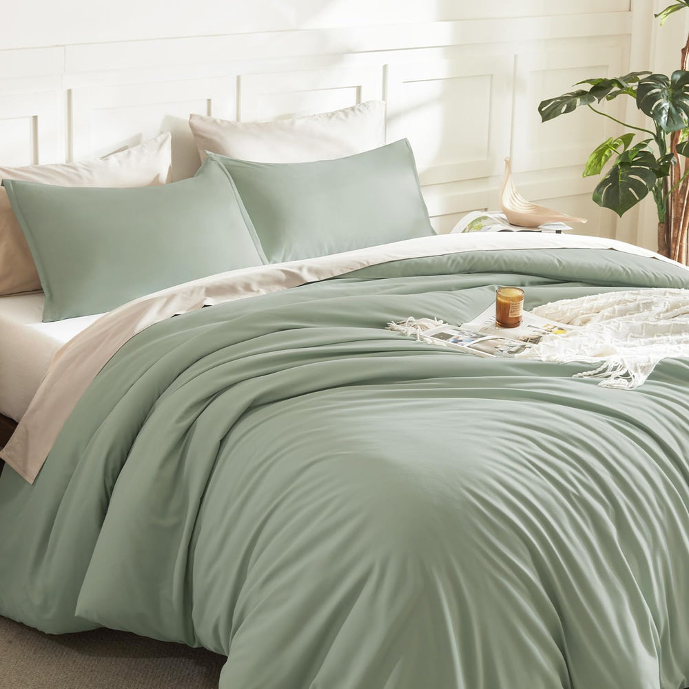 Litanika California King Comforter Set Sage Green, 3 Pieces Solid Bedding