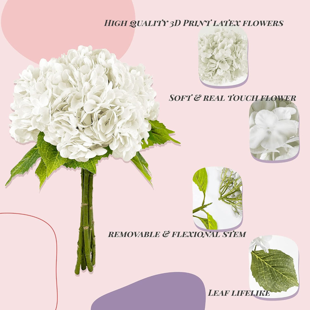Yatim 21In White Artificial Hydrangea Flowers with Stems 5 Pcs