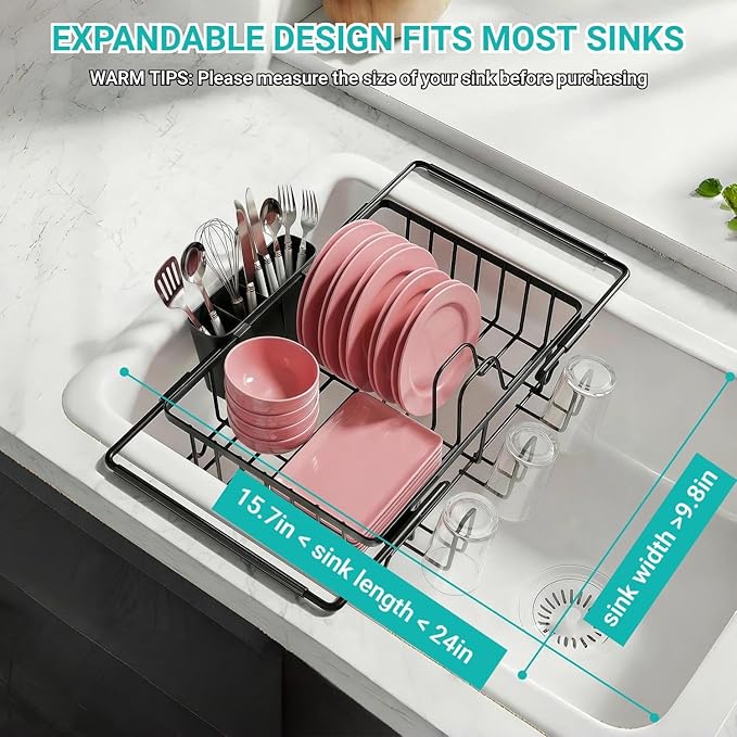 Sylfaen Expandable Over The Sink Dish Drying Rack, Stainless Steel Dish Rack in - Image 4