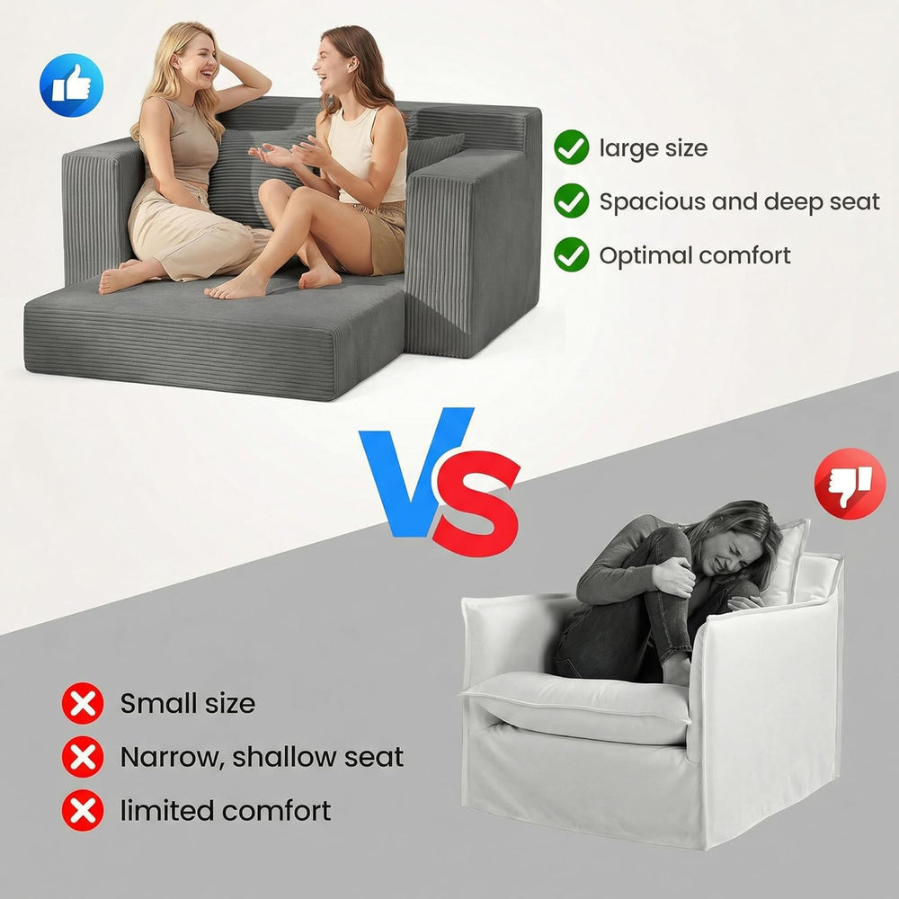 Convertible Sofa Bed, 5 in 1 Small Boneless Couch Pull Out Loveseat Sleeper S...