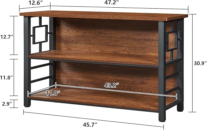 HOMISSUE Book Shelf, 3 Tier Long Bookshelf with Storage, Engineered Wood and ...