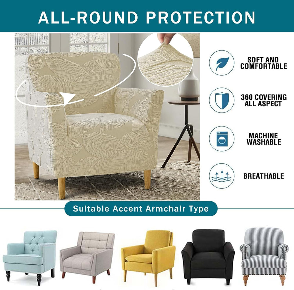 NILUOH Mid Century Modern Armchair Slipcover 1-Piece Stretch Jacquard Solid C...