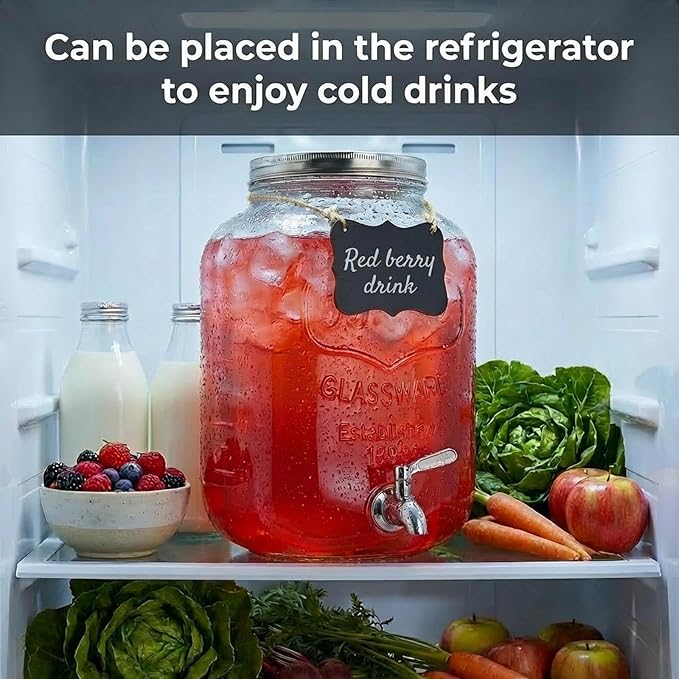 2 Gallon Glass Drink Dispenser For Parties, Beverage Dispenser, Lemonade - Image 2