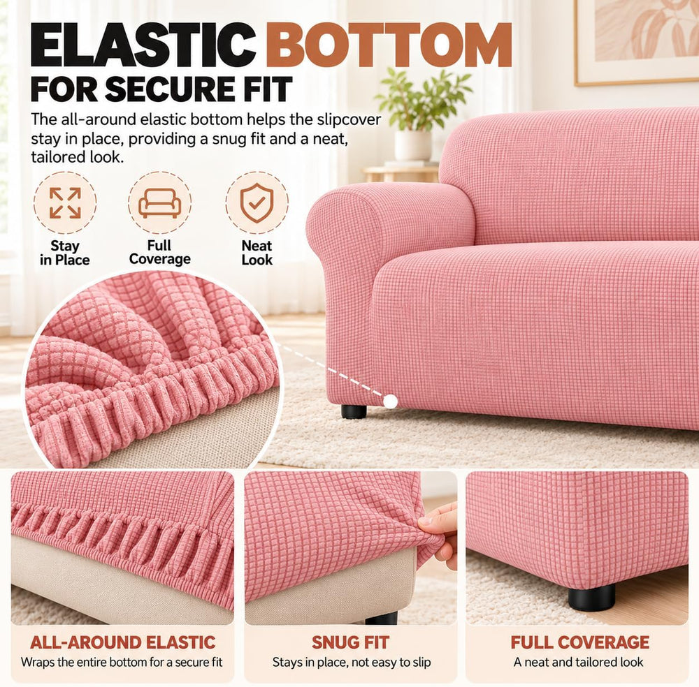 LURKA Stretch Couch Cover for Sofa, 1 Piece 3 Cushion Slipcover, Pink