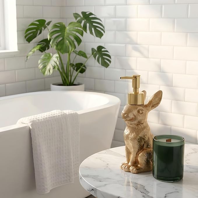 Gold Bunny Soap Dispenser Set of 2 – Vintage Rabbit Hand & Dish Soap Dispensers - Image 4
