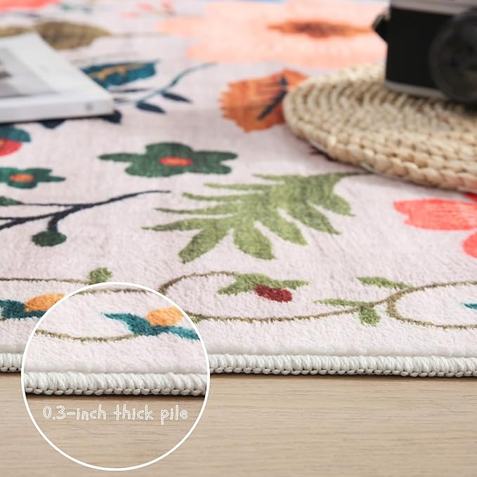 Rugcomf Living Room Rug 6x9 Rug Machine Washable Boho Area Rug Non Slip Floral - Image 9
