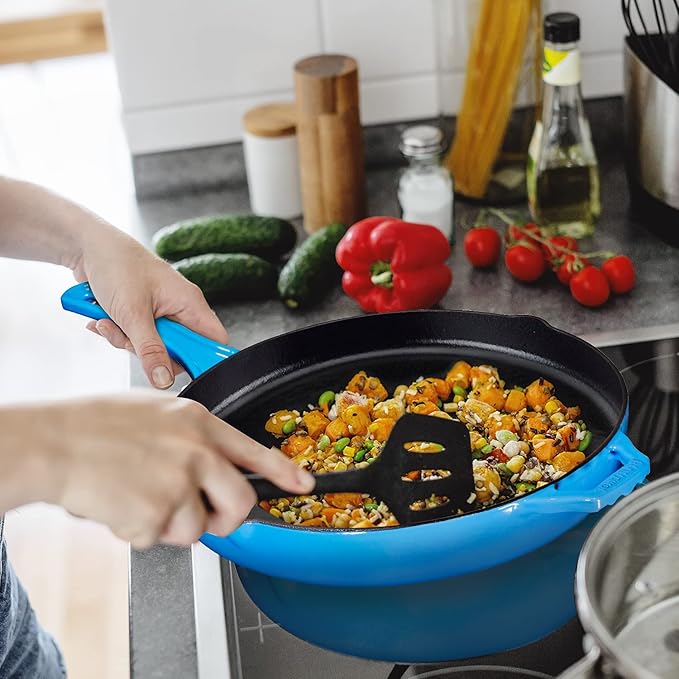 Bruntmor 12'' Blue Pre-seasoned Cast Iron Frying Pan, 12 Inch Oven Safe Skillet - Image 2