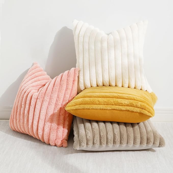 decorUhome Summer Cozy Faux Fur Throw Pillow Covers 24x24 Set of 2 Decorative - Image 5