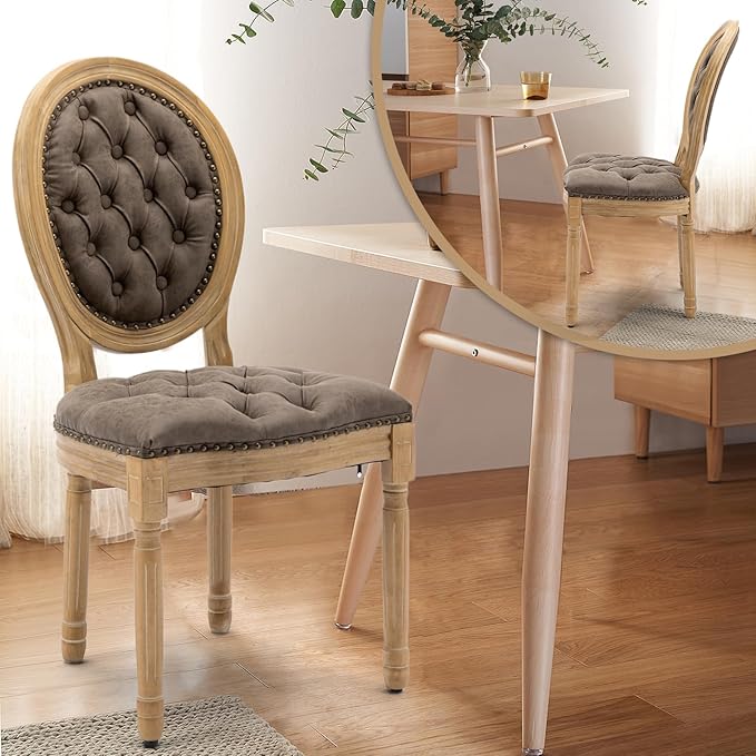 PU Leather Upholstered Dining Chairs Set of 6 French Country Round Back Kitch...