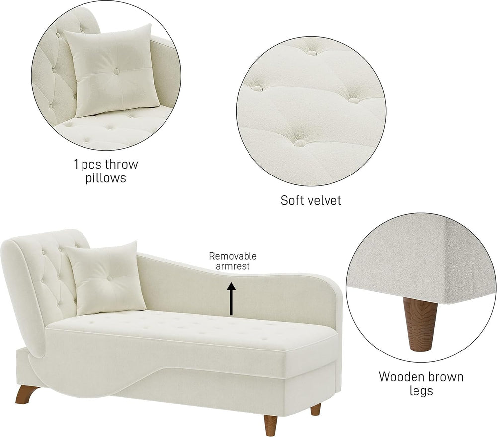 Chaise Lounge Chair Indoor with Storage,Adjustable Backrest,Beige White