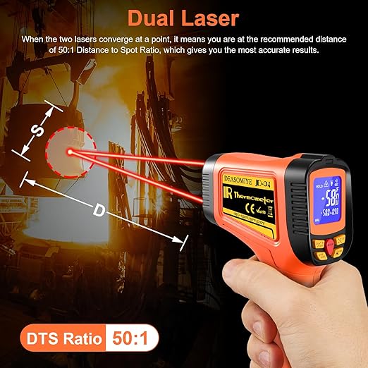 -58°F to 2732°F Digital Infrared Thermometer Gun, 50:1 Distance Ratio Laser