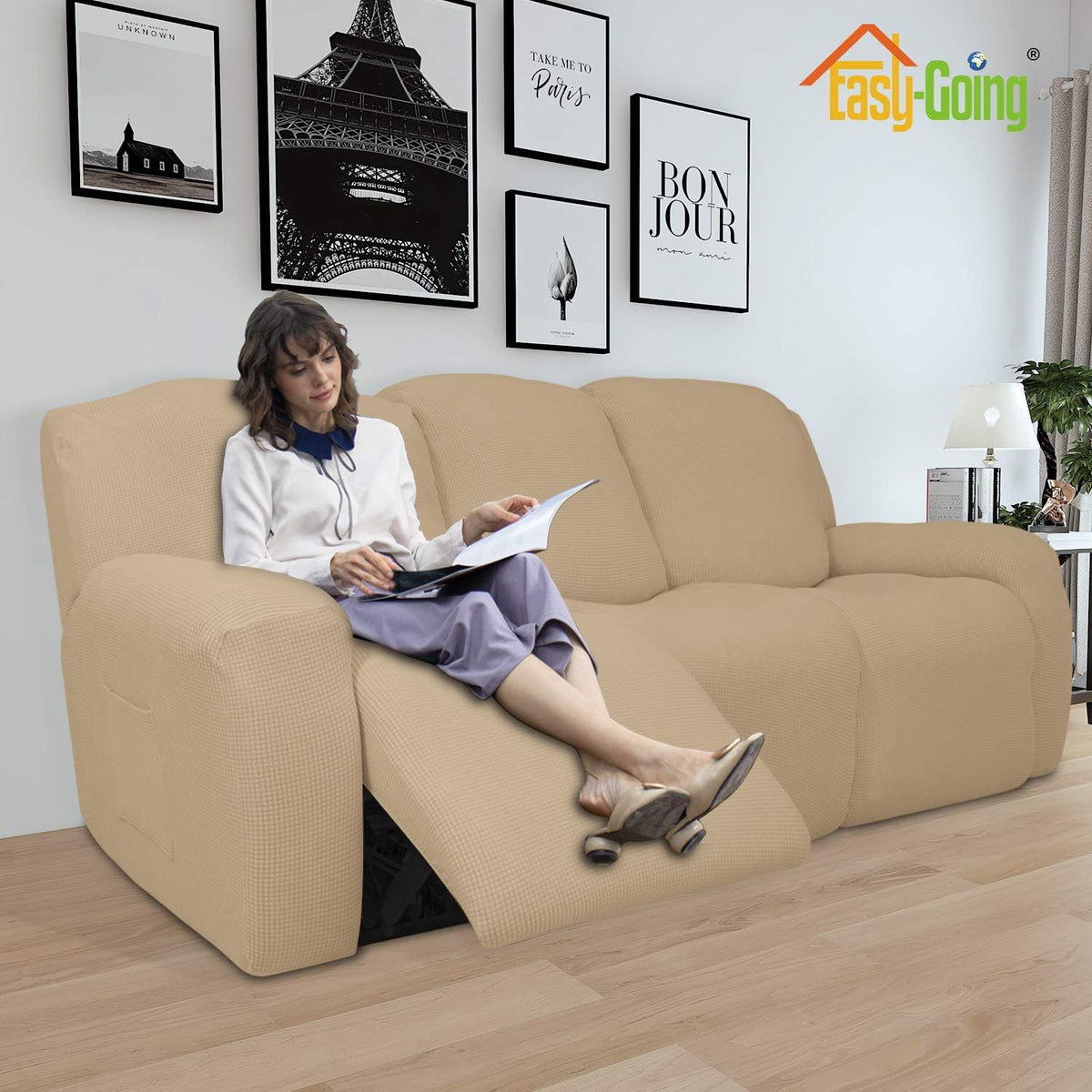 easy-going 8 pieces recliner couch stretch sofa slipcover shown in use