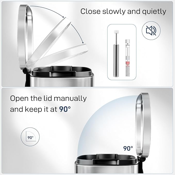 Arlopu 8 Gallon Step Trash Can, Stainless Steel Garbage Bin, Soft-Close Rubbish - Image 4