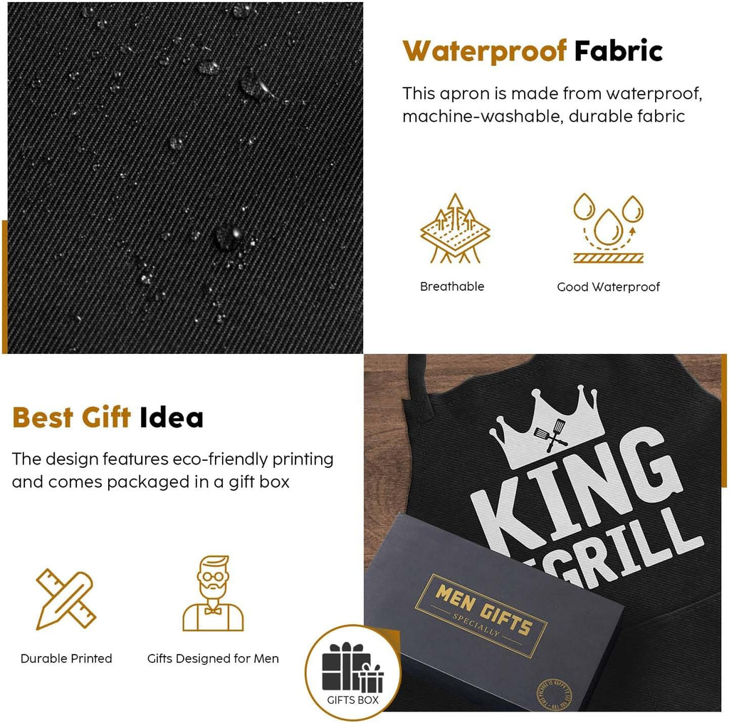 Kitchen Apron Gift for Men, BBQ Grilling Apron with 2 Pockets, Funny Birthday Christmas for Father Dda Husband Boyfriend, Water & Oil Resistant Protective Fabric, Adjustable Professional Chef Apron