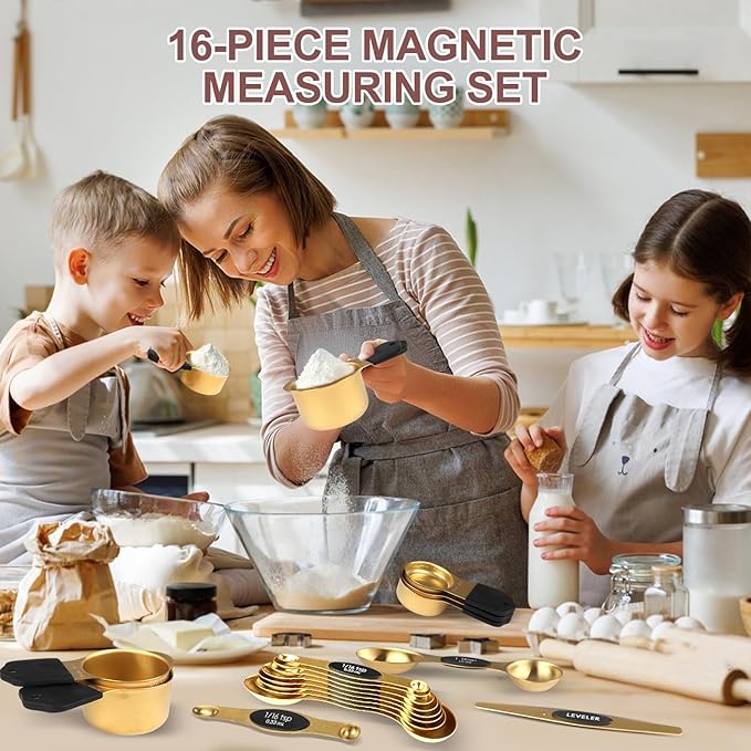 16-Piece Stainless Steel Measuring Cups and Spoons Set, Strong Magnetic Nesting - Image 7