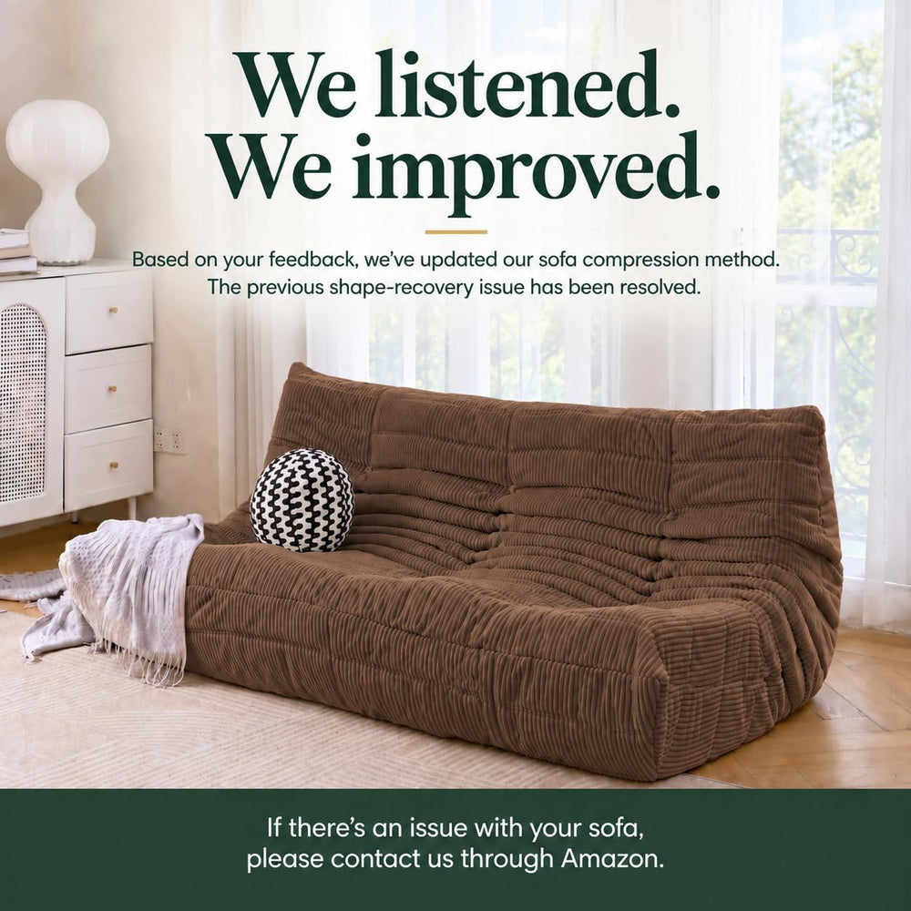 N&V Fireside 3-Seater Sofa, Armless Corduroy Floor Couch, Brown Sugar