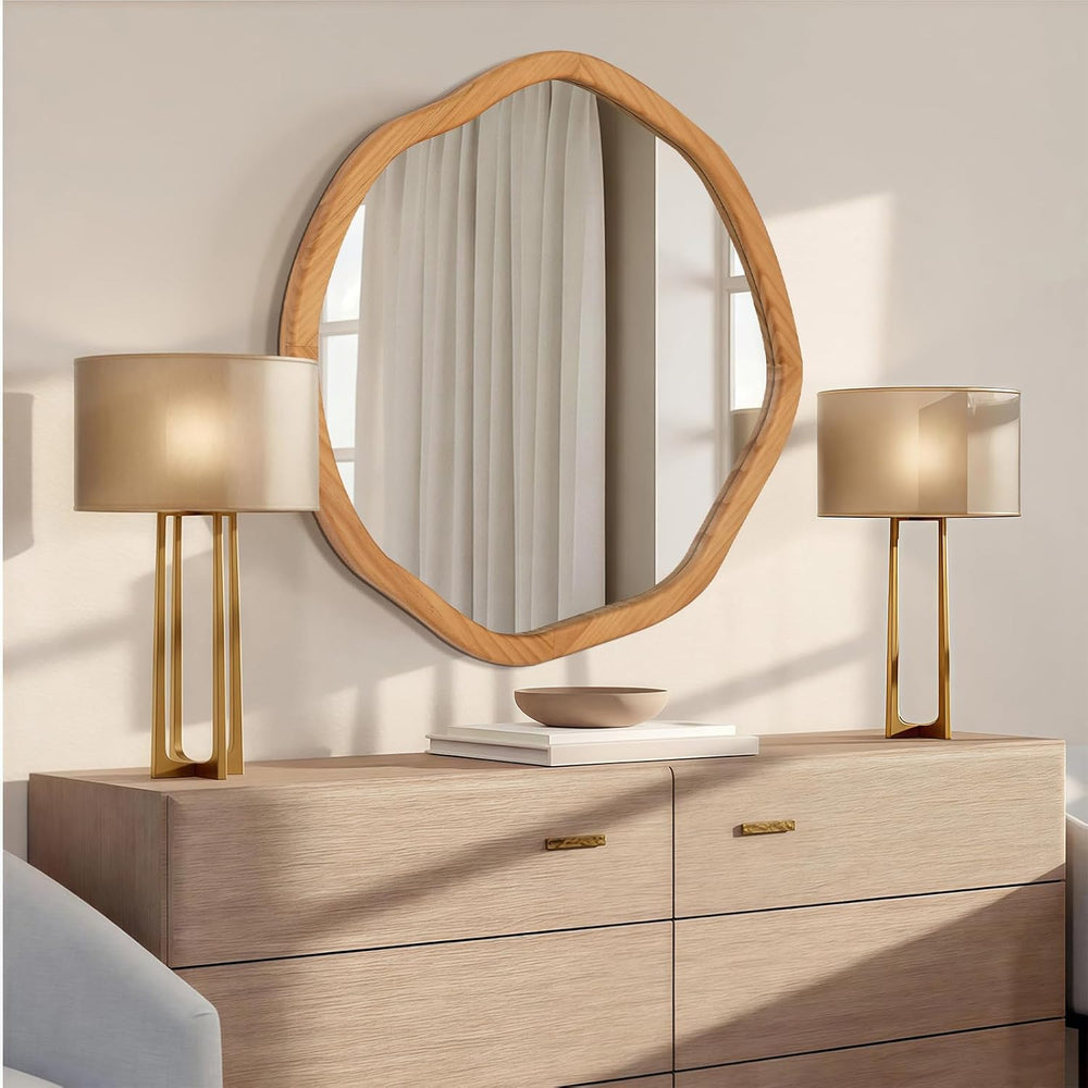 ULIKE Irregular Round Wood Mirror 30 Inch, Natural Wall Mirror