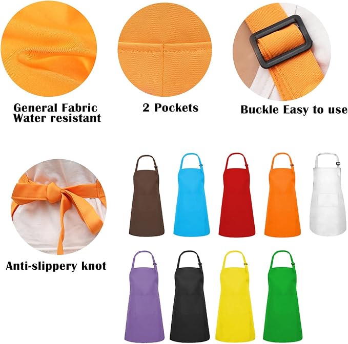 Kids Apron Set Chef Hat Sleeve Outfit Costume Toddler Girl Boy Aprons Cooking - Image 3