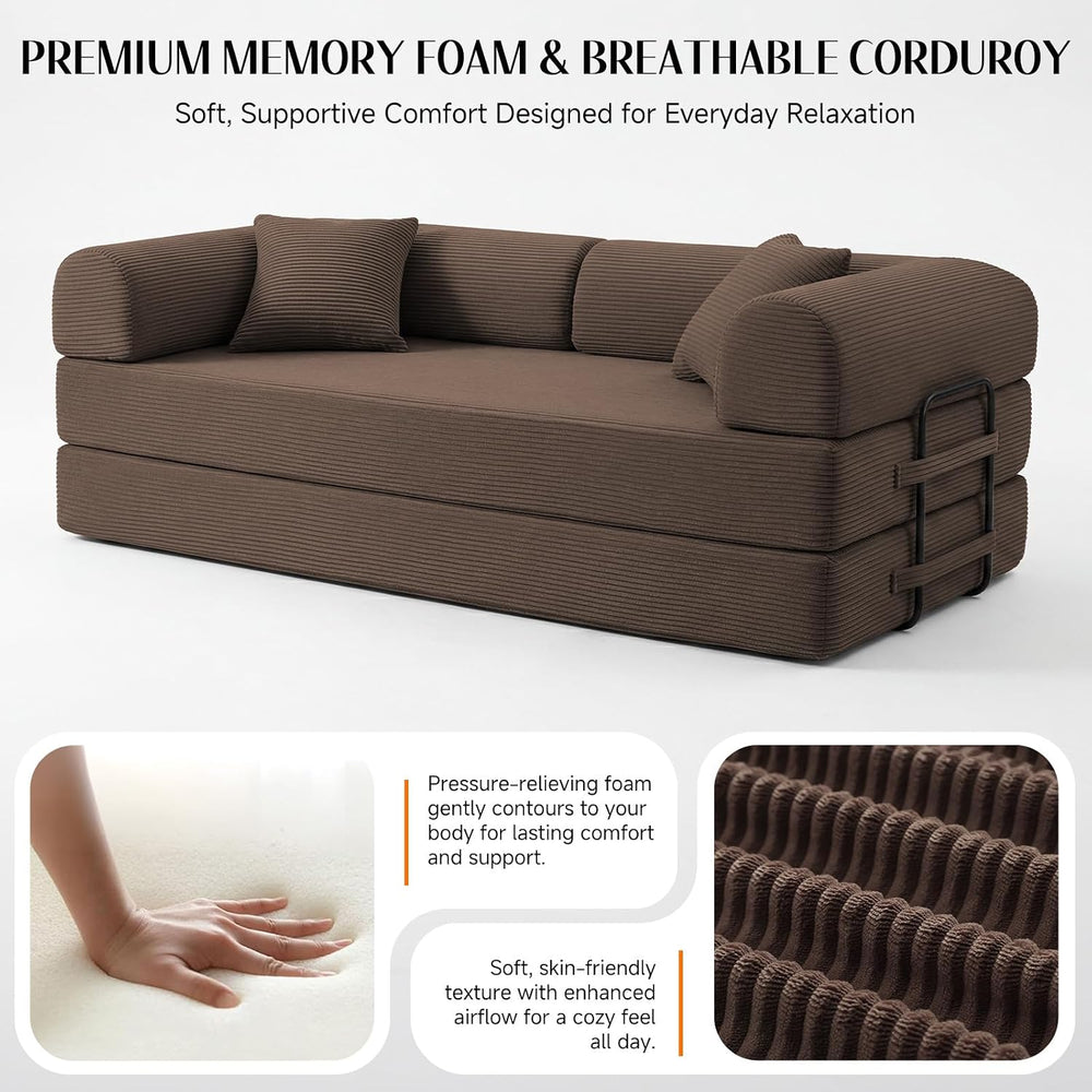 79" Memory Foam Sofa Bed, Convertible Futon Boneless Couch for Living Ro...