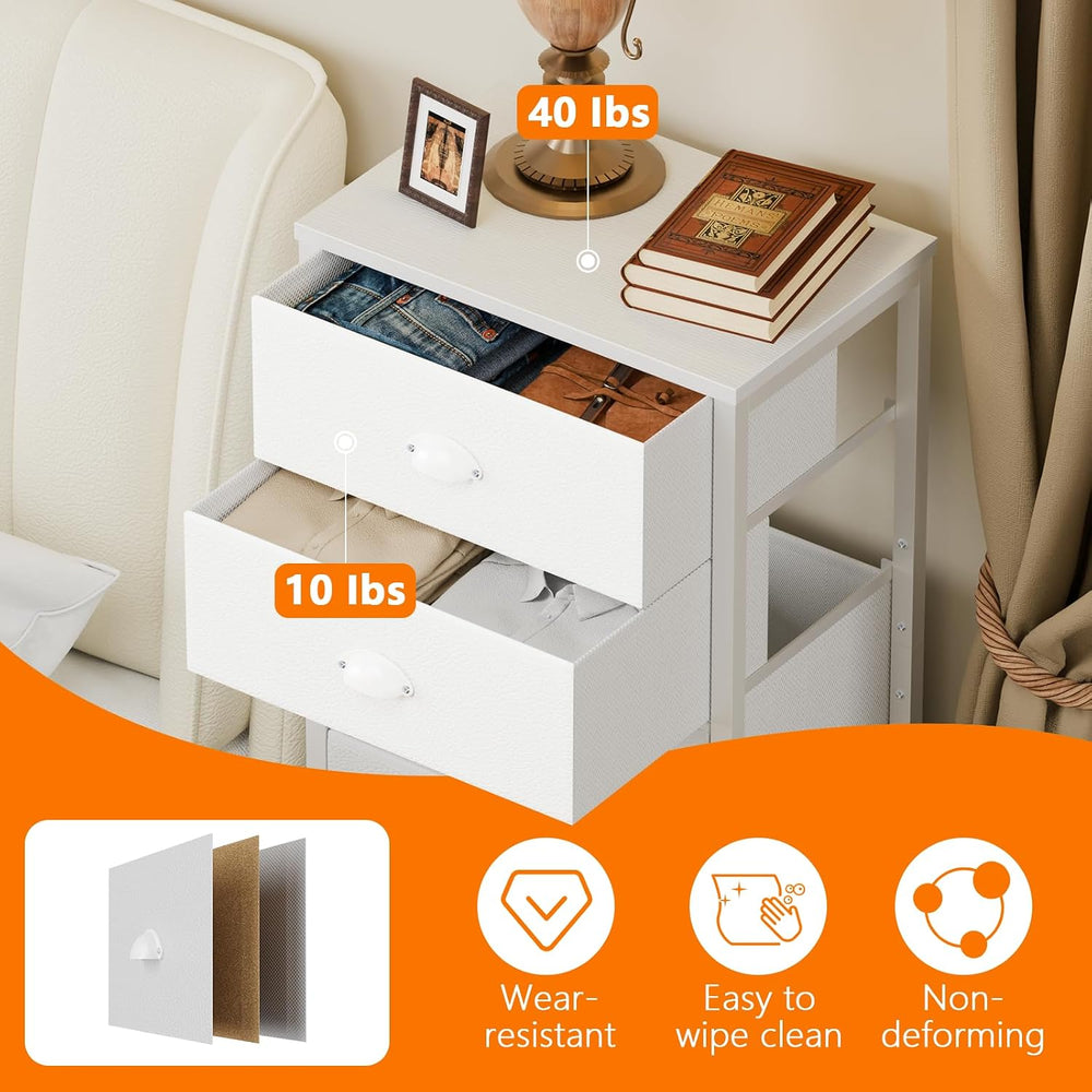 White Tall Dresser for Bedroom, Chest of Drawer with Fabric Drawer