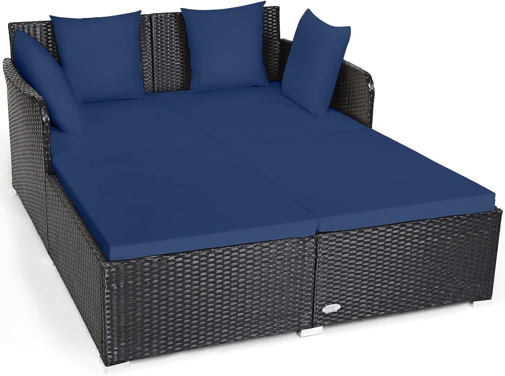Tangkula Outdoor Rattan Daybed, Sunbed Wicker Furniture w/Spacious Seat, Upho...