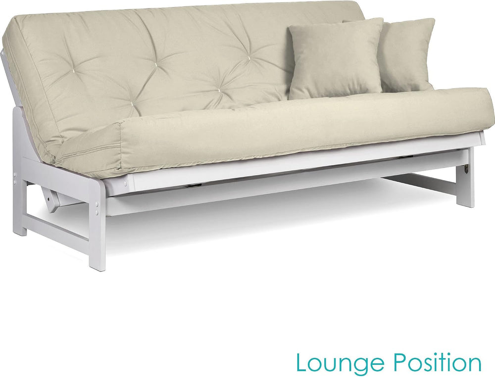 Nirvana Futons Arden White Futon Set Queen Size - Armless Futon Frame with Ma...