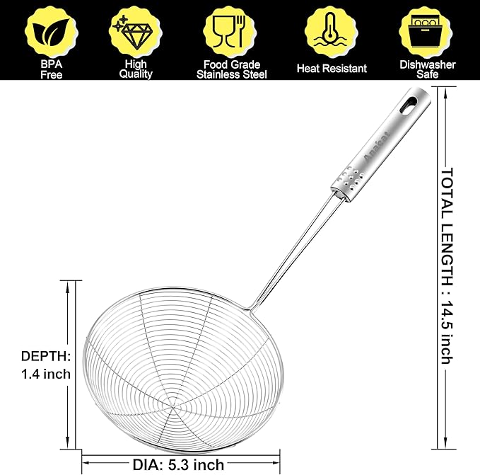 Anaeat 5.3" Stainless Steel Spider Skimmer, Professional Kitchen Pasta Strainer - Image 6