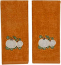 Fall Rust Bathroom Guest Hand Towels, Embroidered Pumpkin Leaf, 16x25 " | Set of 2, 100% Cotton Velour, Autumn Farmhouse Decor for Bath or Kitchen, Perfect for Parties & Gifts