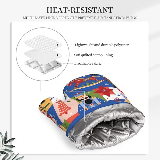Christmas Nutcrackers Silicone Oven Mitts Pan Mats Set of 2, Heat Resistant - Image 4