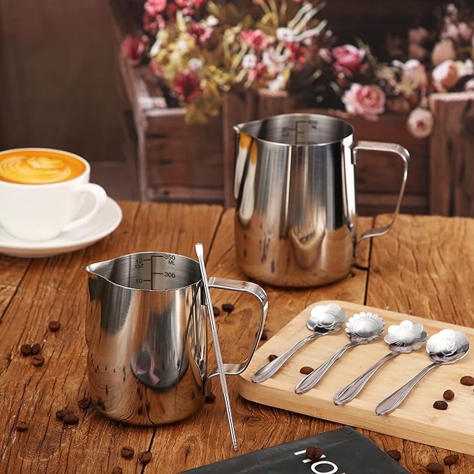 Irenare 2 Pcs Milk Frothing Pitcher 12 Oz and 20 Oz Stainless Steel Milk - Image 4