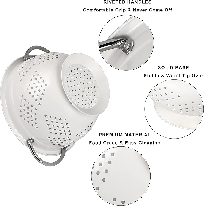 Hillbond Colander Set for Kitchen, 5 Qt Stainless Steel Handle Food Strainers - Image 4