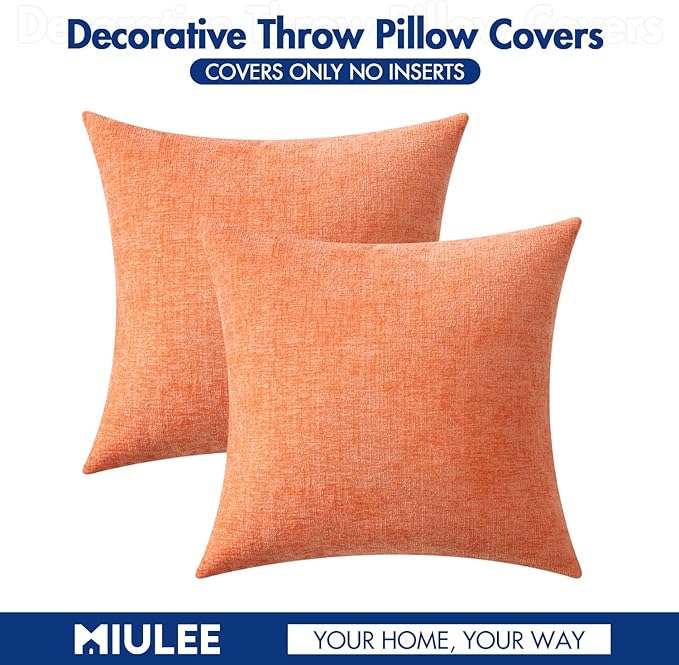 MIULEE Pack of 2 Couch Throw Pillow Covers 18x18 Inch Soft Coral Red Chenille - Image 6