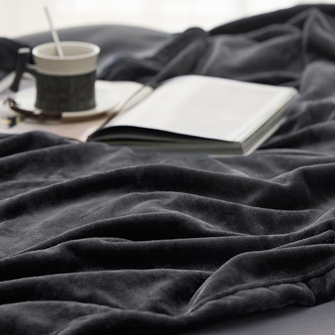 Bedsure GentleSoft Fleece Throw Blanket Dark Grey - Image 5